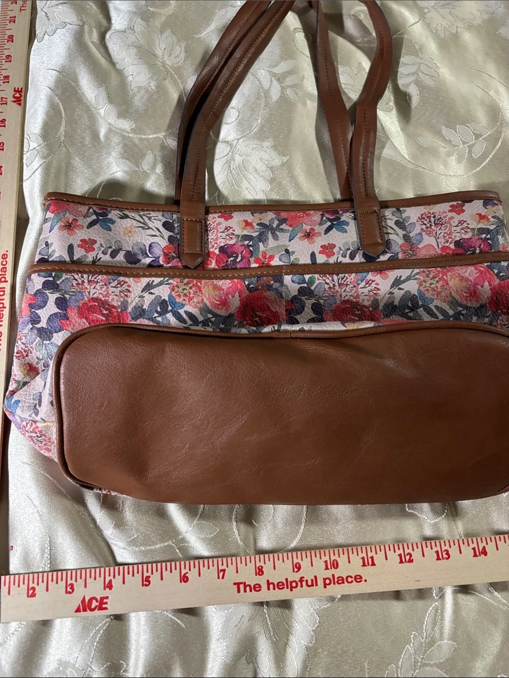 Floral Canvas Tote with Brown Handles